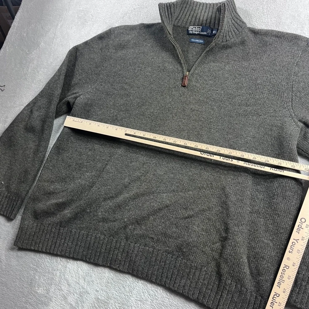 Polo Ralph Lauren Mens XL Grey 100% Lambswool Quarter Zip Pullover Sweater